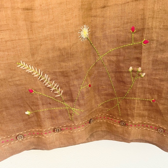 Carol Anderson Vintage linen Dress size Medium Brown Embroidered - Picture 7 of 11